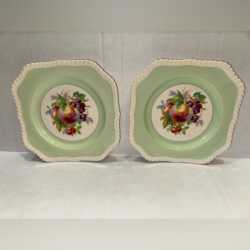 2 Johnson Bros Made in England 7.5” Square Mint Green Dessert Salad Fruit Plates